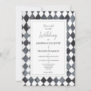 Black and White Diamonds Wedding Invitation