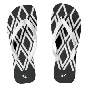 Black and White Diamonds With Initials Thongs