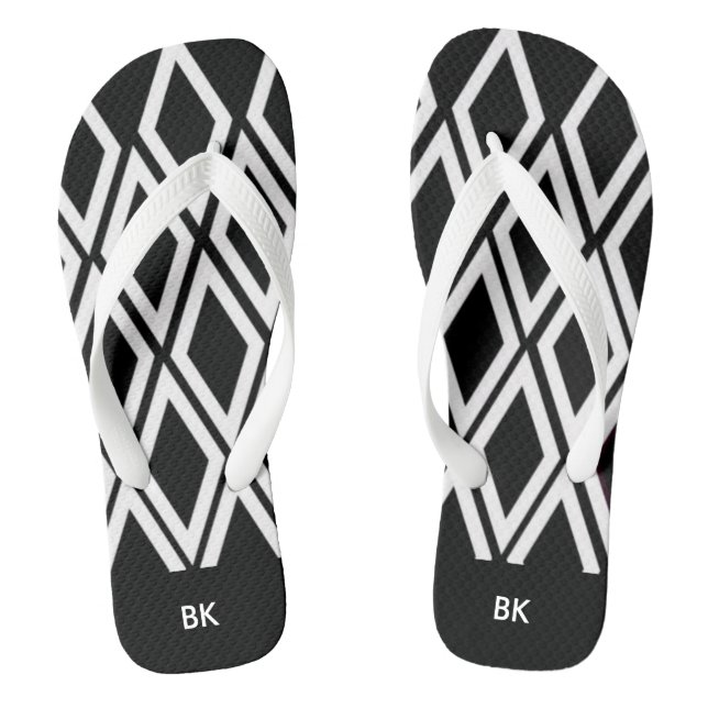 Black and White Diamonds With Initials Thongs (Footbed)