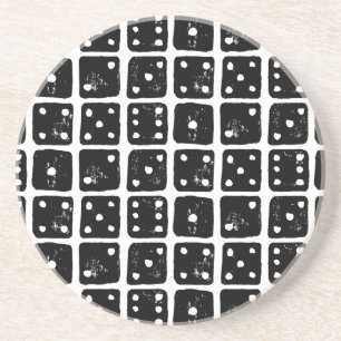 Black and White Dice 1-6 Rustic Linocut Coaster
