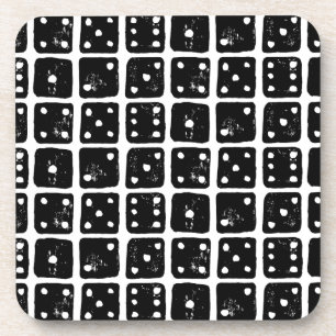 Black and White Dice 1-6 Rustic Linocut Coaster