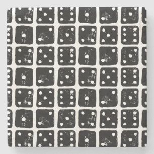 Black and White Dice 1-6 Rustic Linocut Stone Coaster