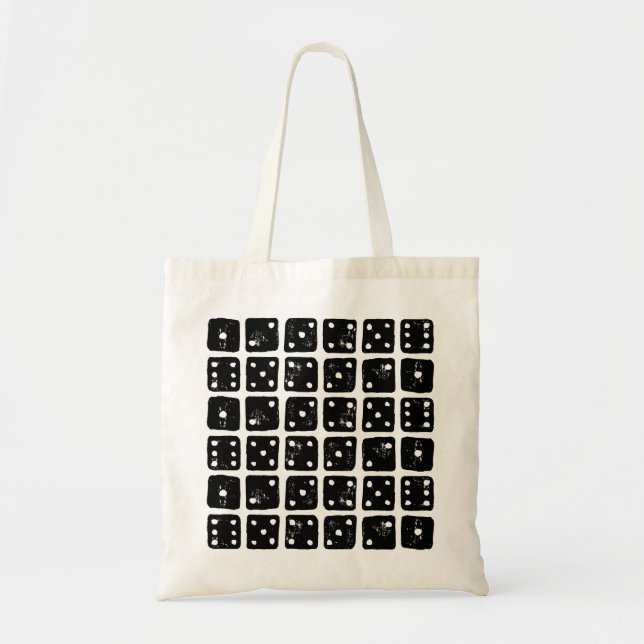 Black and White Dice 1-6 Rustic Linocut Tote Bag (Front)