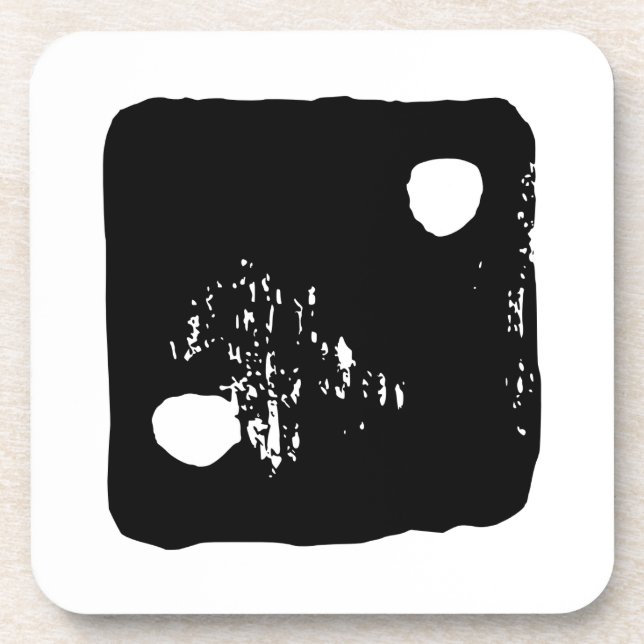 Black and White Dice #2 Rustic Linocut Coaster (Front)