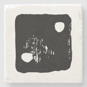 Black and White Dice #2 Rustic Linocut Stone Coaster