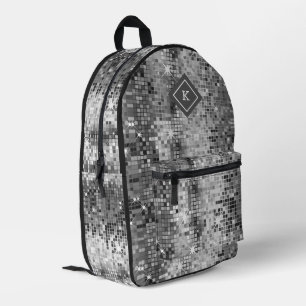 Black and white dicso mirrors glitter pattern printed backpack