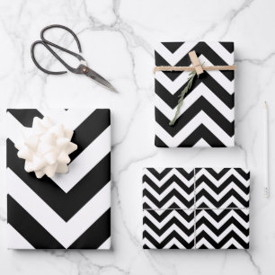Black and White Different Sizes Chevron Wrapping Paper Sheet