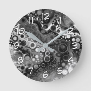 Black and White Digital Fluid Art Round Clock