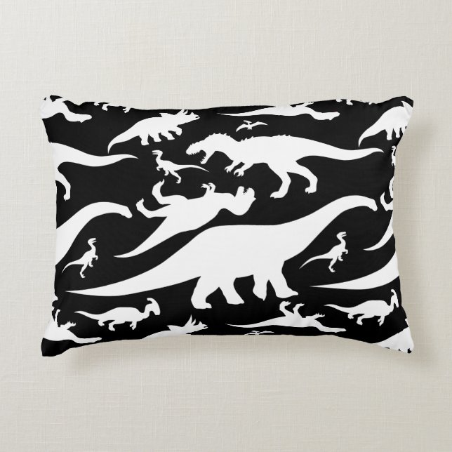 Black and White Dinosaur Pattern Decorative Cushion (Front)