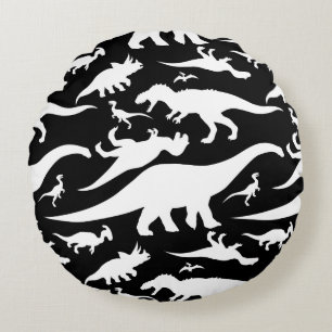 Black and White Dinosaur Pattern Round Cushion