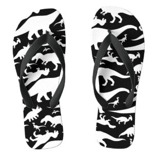 Black and White Dinosaur Pattern Thongs