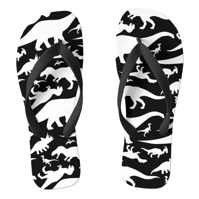 Black and White Dinosaur Pattern Thongs (Footbed)