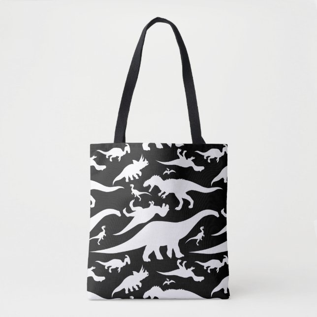 Black and White Dinosaur Pattern Tote Bag (Front)
