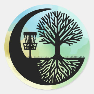 Black and White Disc Golf Silhouette  Classic Round Sticker