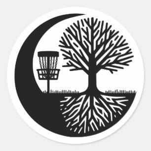 Black and White Disc Golf Silhouette  Classic Round Sticker