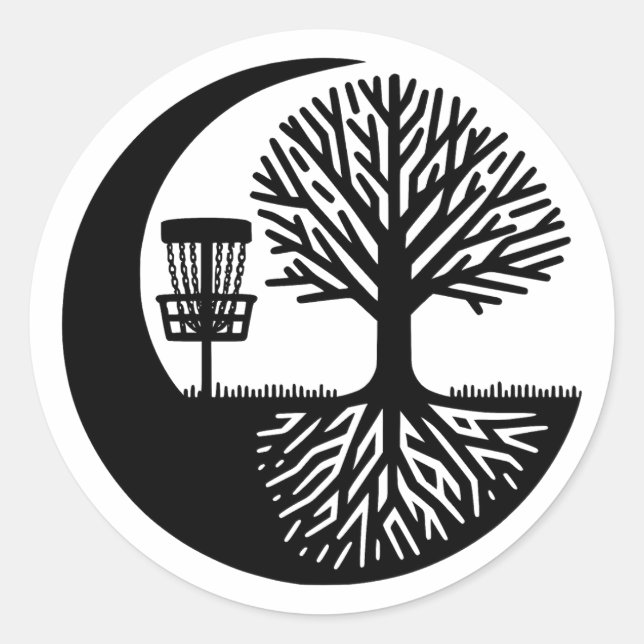 Black and White Disc Golf Silhouette  Classic Round Sticker (Front)