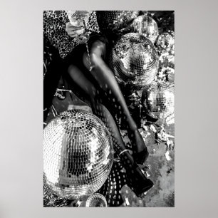Black and White Disco Ball Print, Cocktail Poster