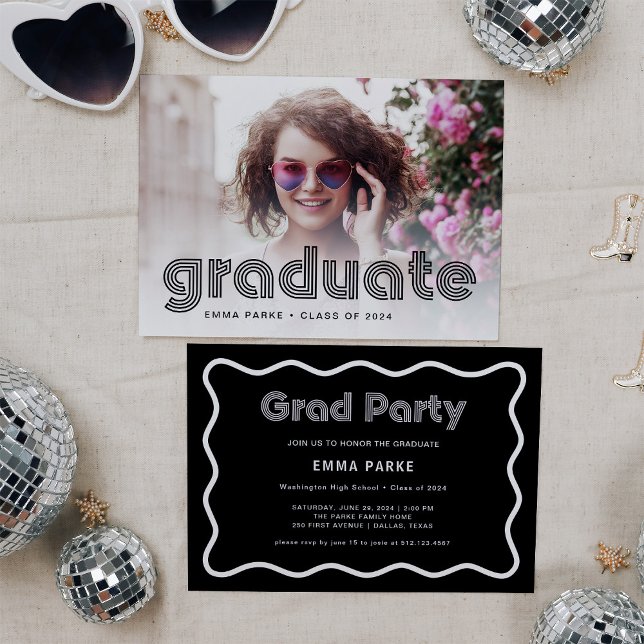 Black and White Disco Text and Photo | Grad Party Announcement (Creator Uploaded)