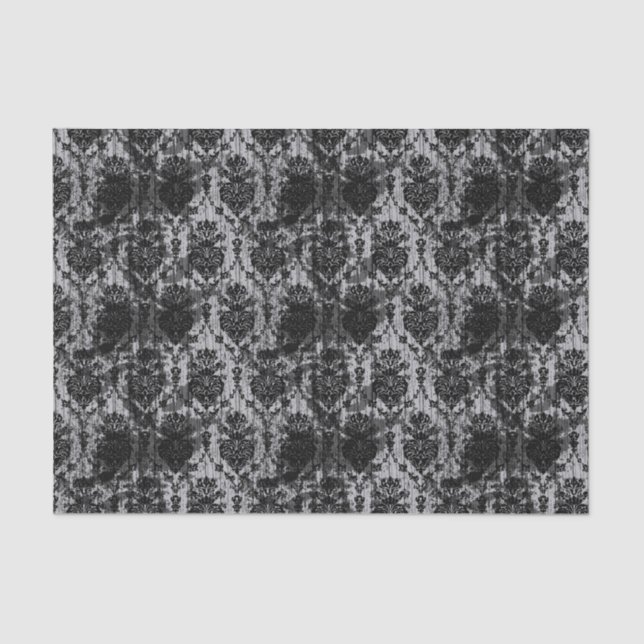 Black and White Distressed Damask Tissue Paper (Front)