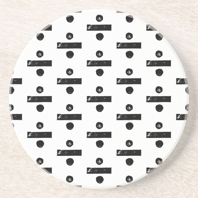 Black and White "Divide" Math Symbol Lino Cut Coaster (Front)