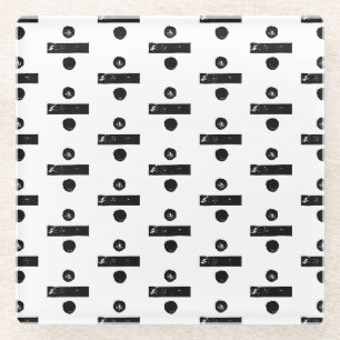 Black and White "Divide" Math Symbol Lino Cut Glass Coaster
