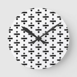 Black and White "Divide" Math Symbol Lino Cut Round Clock