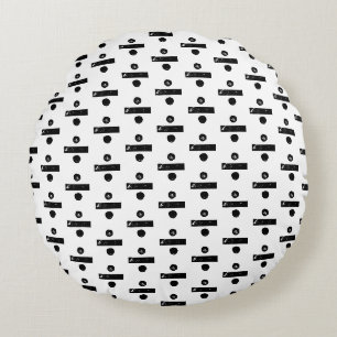 Black and White "Divide" Math Symbol Lino Cut Round Cushion