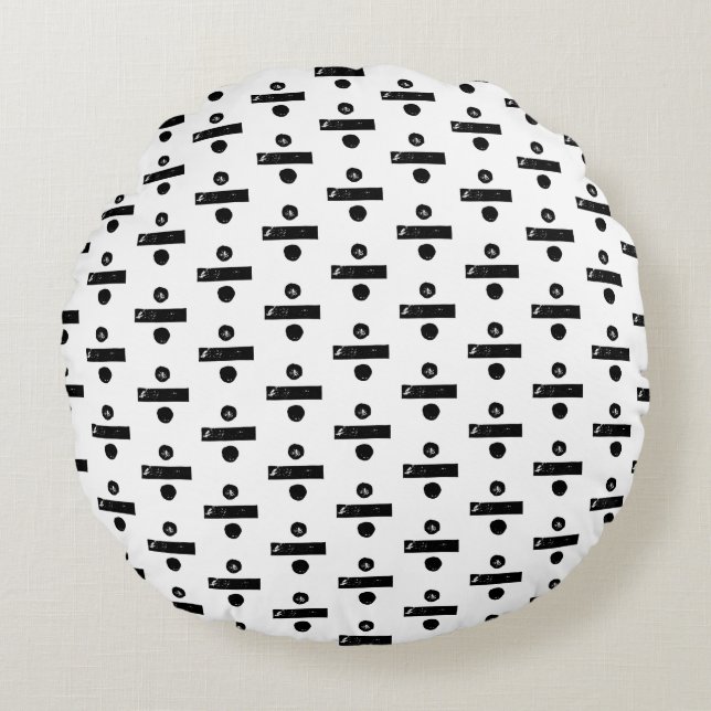 Black and White "Divide" Math Symbol Lino Cut Round Cushion (Front)