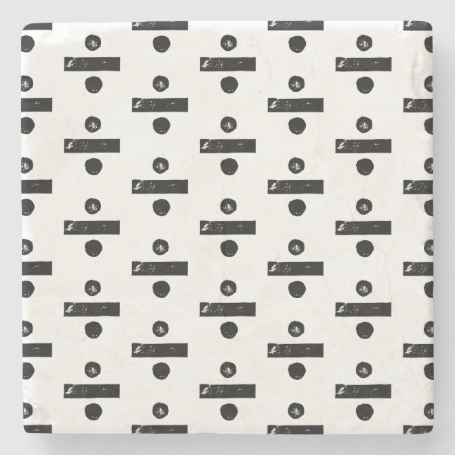 Black and White "Divide" Math Symbol Lino Cut Stone Coaster (Front)