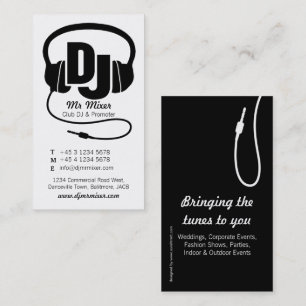 Black and white DJ promoter business card