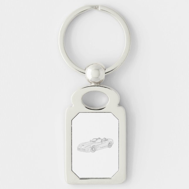 Black and White Dodge Viper Pencil Style Drawing Key Ring (Front)