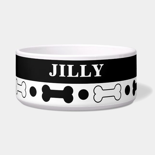 Black and White Dog Bone Personalised Bowl (Front)