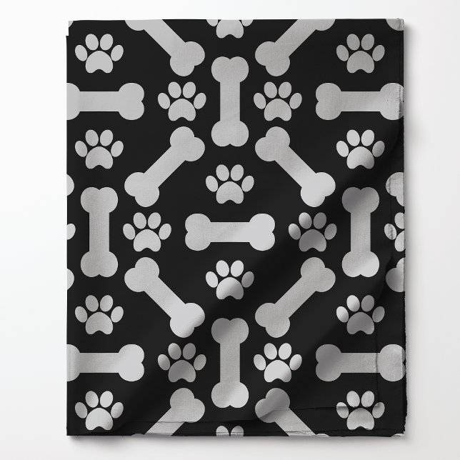Black and White Dog Bones and Paw Prints Pattern Fabric (Creator Uploaded)