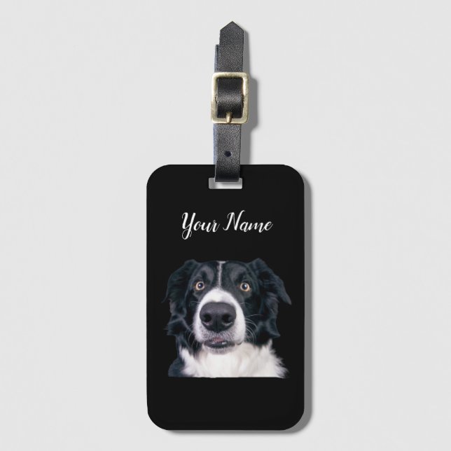 Black and White Dog Face Luggage Tag (Front Vertical)