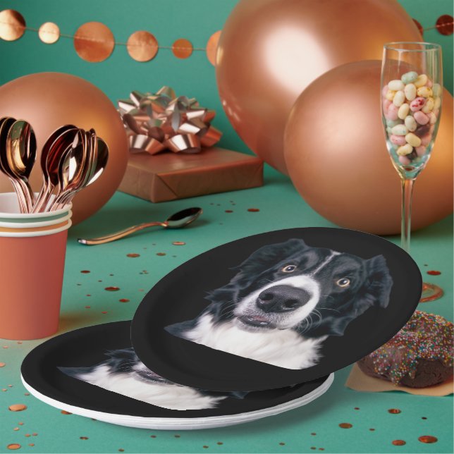 Black and White Dog Face Paper Plate (Multi)