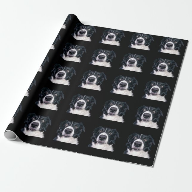 Black and White Dog Face Wrapping Paper (Unrolled)