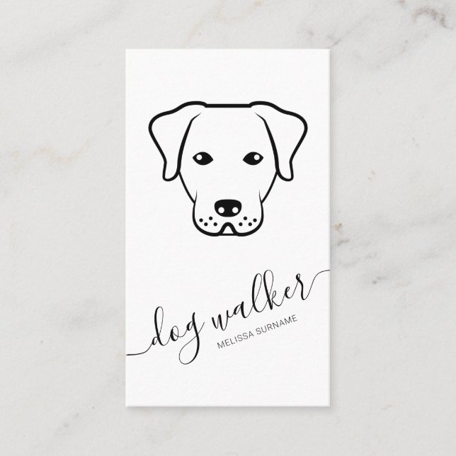 Black And White Dog Line Art Modern Dog Walker Business Card (Front)