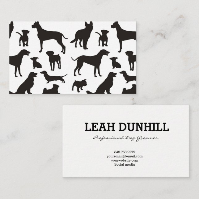 Black and White Dog Pattern Business Card (Front/Back)