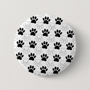 Black And White Dog Paw Print Pattern 6 Cm Round Badge