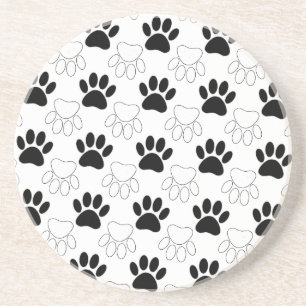 Black And White Dog Paw Print Pattern Coaster