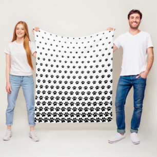 Black and White Dog Paw Print Pattern Custom  Fleece Blanket