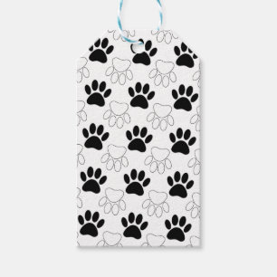 Black And White Dog Paw Print Pattern Gift Tags