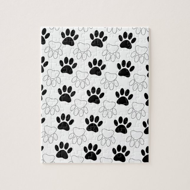 Black And White Dog Paw Print Pattern Jigsaw Puzzle (Vertical)