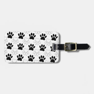 Black And White Dog Paw Print Pattern Luggage Tag