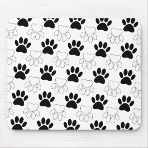 Black And White Dog Paw Print Pattern Mouse Pad