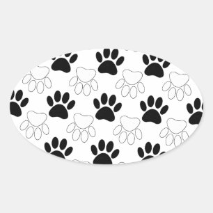 Black And White Dog Paw Print Pattern Oval Sticker