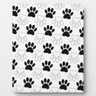 Black And White Dog Paw Print Pattern Plaque