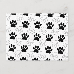 Black And White Dog Paw Print Pattern Postcard