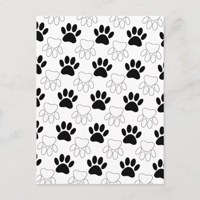 Black And White Dog Paw Print Pattern Postcard (Front)