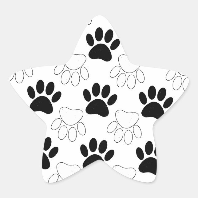 Black And White Dog Paw Print Pattern Star Sticker (Front)